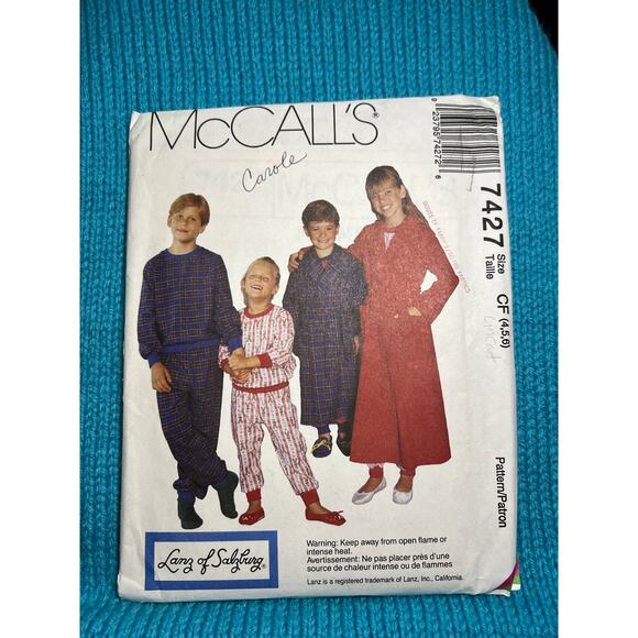 McCalls 7427 Sewing pattern Kids robe pajama top pant size 4 5 6 - Picture 1 of 6